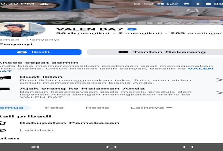 Screenshot of a TikTok profile page for VALEN DA7 showing follower and following counts, with action buttons like Ikuti and Tonton Sekarang on display.