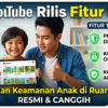 Thumbnail promoting kids’ online safety: a smiling man and child with a tablet showing YouTube Kids, plus digital shield icons and bold Indonesian text about strengthening kids’ digital security.