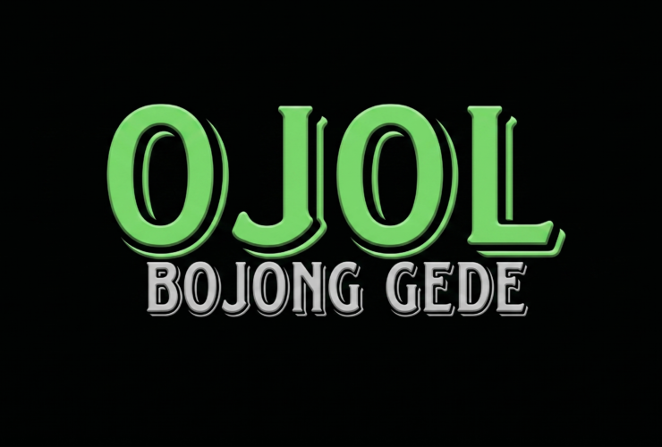 Logo with bright green 'OJOL' above metallic 'BOJONG GEDE' on a black background; small diamond/star shape in the bottom-right corner.