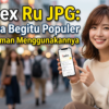 Smiling woman on a busy street holds a smartphone displaying the Yandex app; bold Indonesian headline overlays the image.